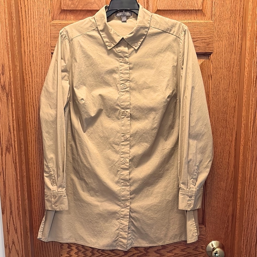 Jessica London Tan Casual Button Down Shirt